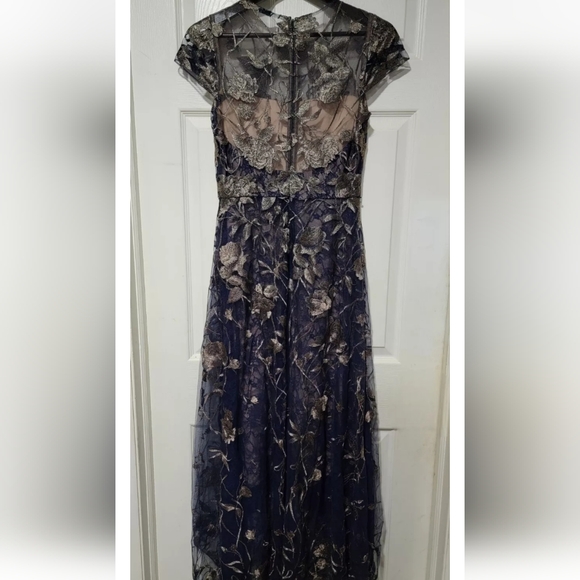 Navy and Gold Floral High Low Dress - Picture 6 of 7